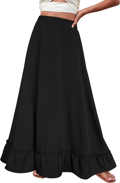 Women Plus Size Maxi Skirt Vintage High Waist Long Skirt with Pockets