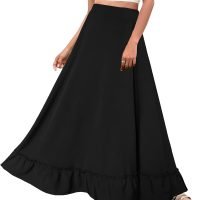 Women Plus Size Maxi Skirt Vintage High Waist Long Skirt with Pockets