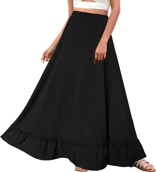 Women Plus Size Maxi Skirt Vintage High Waist Long Skirt with Pockets