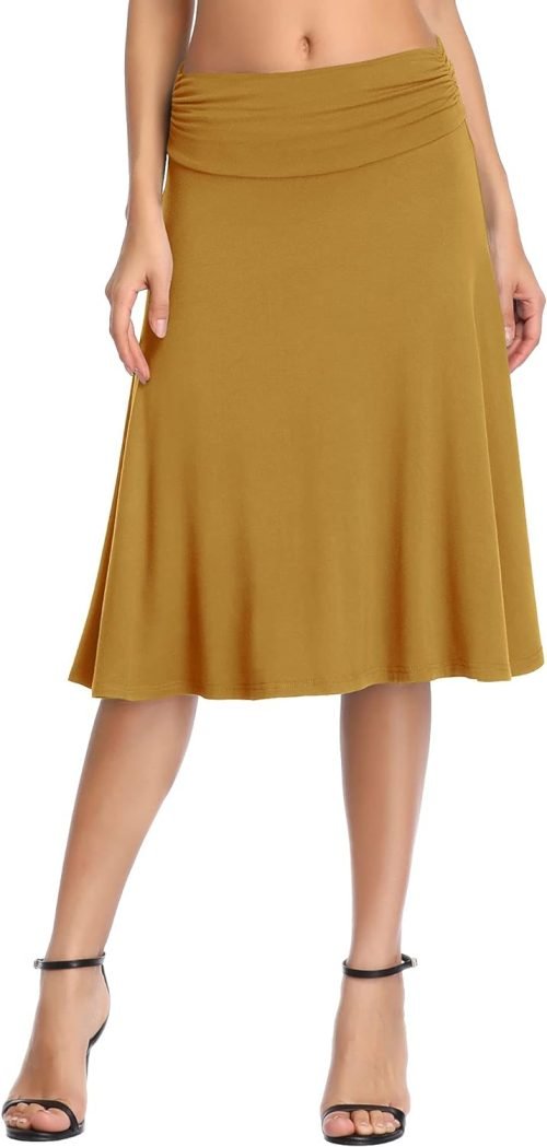 Women's Ruched Waist Stretchy Flared Yoga Skirt High Waist Midi Skirt for Women