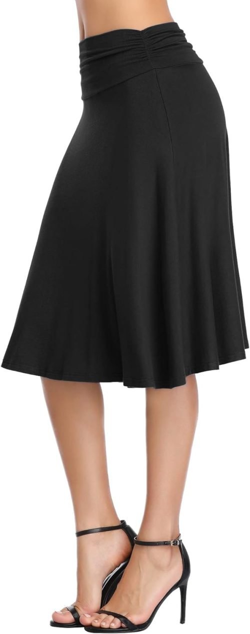 Women's Ruched Waist Stretchy Flared Yoga Skirt High Waist Midi Skirt for Women