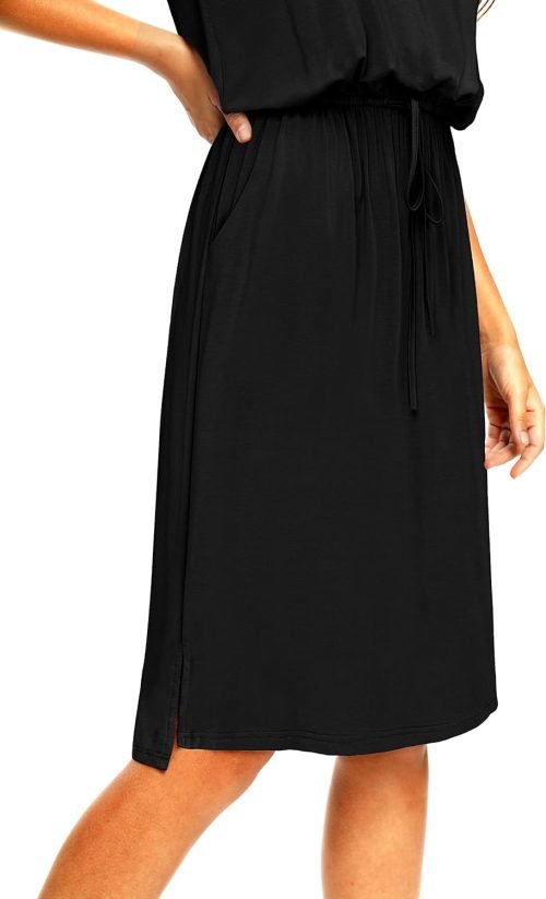 Womens Hide Belly Mid Length Work Casual Dress with Pockets