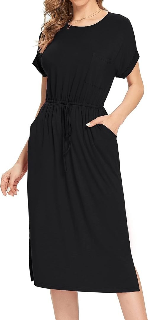 Womens Hide Belly Mid Length Work Casual Dress with Pockets