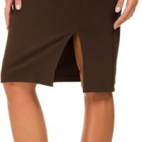 Women's Knee Length Stretch Pencil Skirt High Waisted Bodycon Midi Straight Skirt