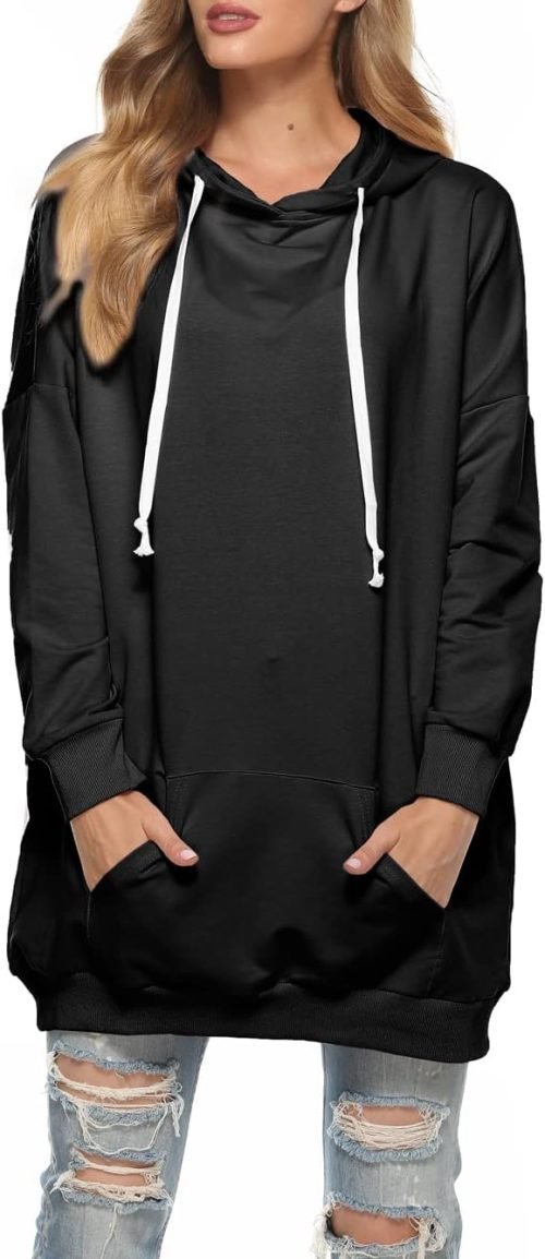 Womens Oversized Hoodie Extra Long Hooded Tunic Sweatshirt with Pockets