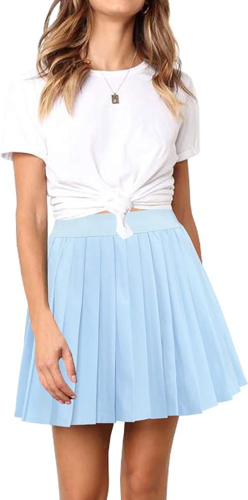 Women Short Uniform High Waist Pleated Skater Tennis Skirt with Shorts
