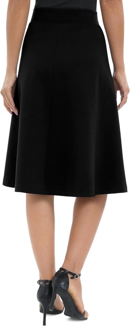 Women's A-Line Elastic High Waist Flare Work Midi Knee Length Stretchy Skirt