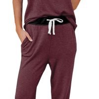 Lounge Sets For Women Two Piece Outfits Loungewear Short Sleeve Crewneck Jogger Pajama Set and Sweatpants Tracksuit