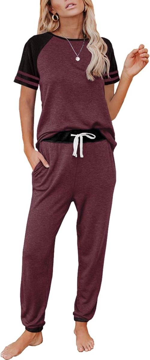 Lounge Sets For Women Two Piece Outfits Loungewear Short Sleeve Crewneck Jogger Pajama Set and Sweatpants Tracksuit