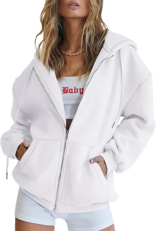 Womens Zip Up Hoodies Long Sleeve Sweatshirts Fall Outfits Oversized Sweaters Casual Fashion Jackets