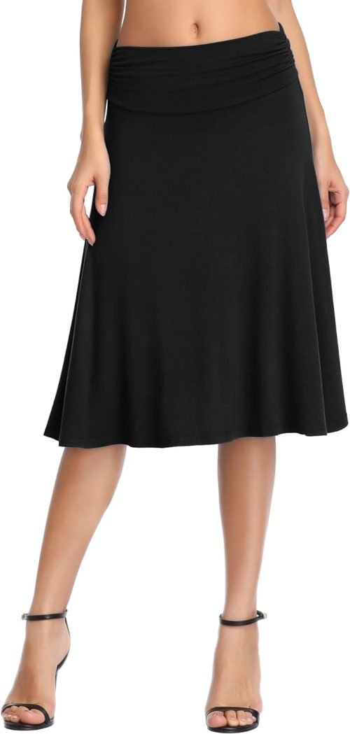 Women's Ruched Waist Stretchy Flared Yoga Skirt High Waist Midi Skirt for Women