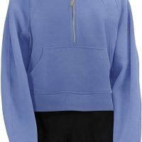 61S7_HfGOYL._AC_SL1500 Womens Zip Up Sweatshirts Fleece Lined Collar Crop Hoodie Casual Cotton Long Sleeve Tops with Thumb Hole