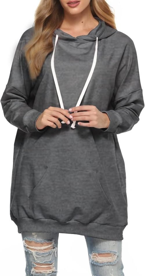 Womens Oversized Hoodie Extra Long Hooded Tunic Sweatshirt with Pockets