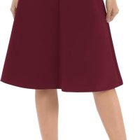 Women's A-Line Elastic High Waist Flare Work Midi Knee Length Stretchy Skirt