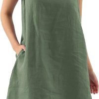 Women's Linen Sleeveless Shift Dress with Pockets Crew Neck Casual Tank Dress