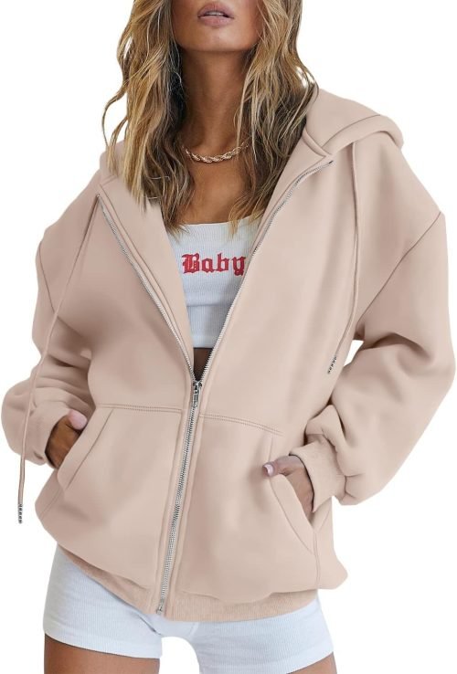 Womens Zip Up Hoodies Long Sleeve Sweatshirts Fall Outfits Oversized Sweaters Casual Fashion Jackets