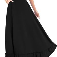 Women Plus Size Maxi Skirt Vintage High Waist Long Skirt with Pockets