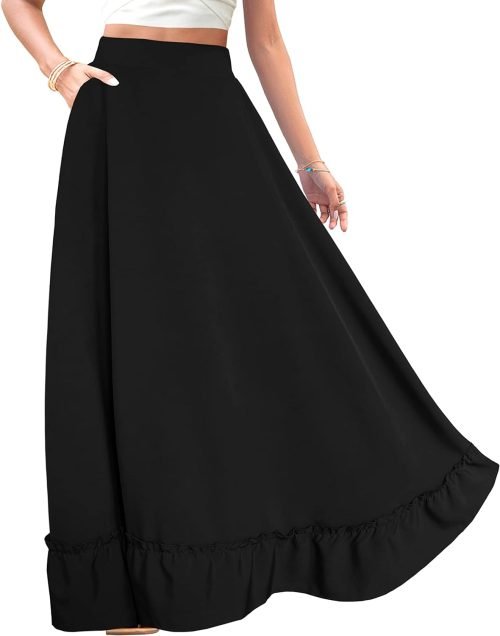 Women Plus Size Maxi Skirt Vintage High Waist Long Skirt with Pockets