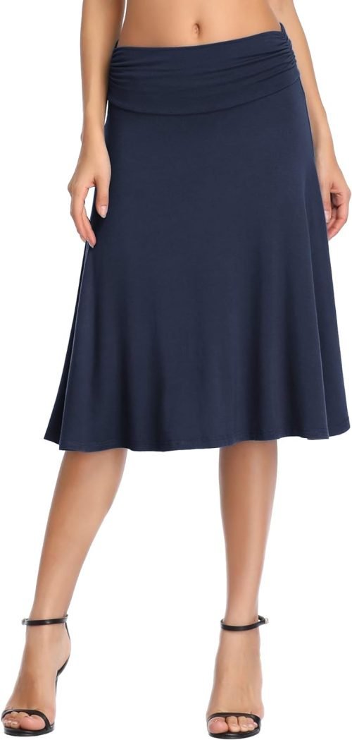 Women's Ruched Waist Stretchy Flared Yoga Skirt High Waist Midi Skirt for Women