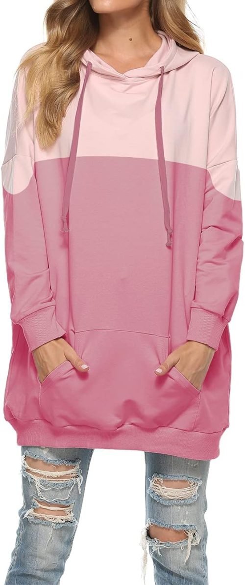 Womens Oversized Hoodie Extra Long Hooded Tunic Sweatshirt with Pockets