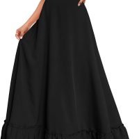 Women Plus Size Maxi Skirt Vintage High Waist Long Skirt with Pockets