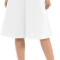 Women's A-Line Elastic High Waist Flare Work Midi Knee Length Stretchy Skirt