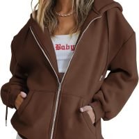 Womens Zip Up Hoodies Long Sleeve Sweatshirts Fall Outfits Oversized Sweaters Casual Fashion Jackets