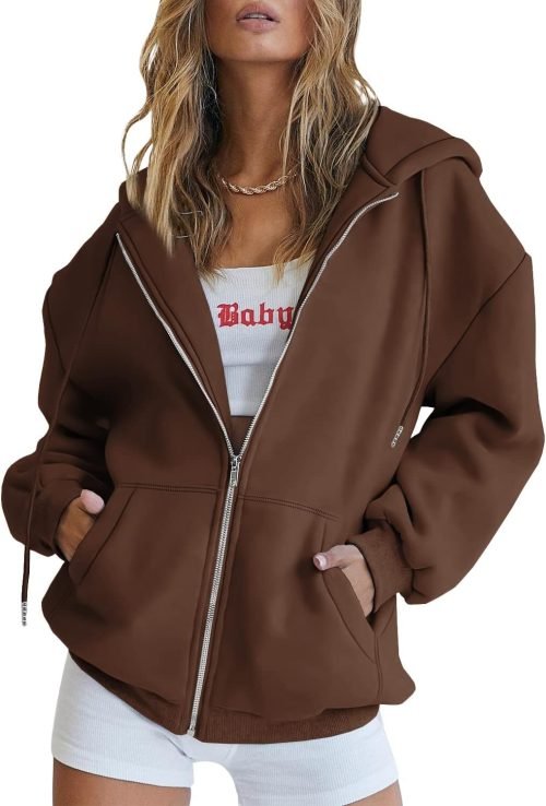 Womens Zip Up Hoodies Long Sleeve Sweatshirts Fall Outfits Oversized Sweaters Casual Fashion Jackets