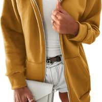 Women Casual Full Zip Up Plush Hoodie Comfy Loose Solid Sweatshirt Long Sleeve Jacket with Pockets