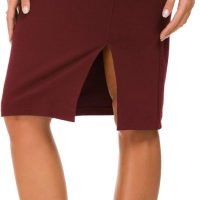 Women's Knee Length Stretch Pencil Skirt High Waisted Bodycon Midi Straight Skirt