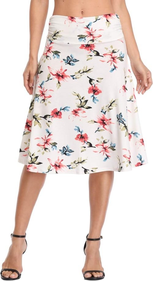 Women's Ruched Waist Stretchy Flared Yoga Skirt High Waist Midi Skirt for Women