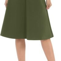 Women's A-Line Elastic High Waist Flare Work Midi Knee Length Stretchy Skirt