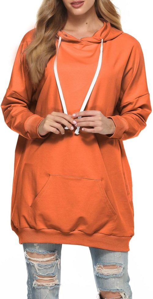 Womens Oversized Hoodie Extra Long Hooded Tunic Sweatshirt with Pockets