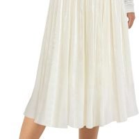 Women High Elastic Waist Pleated Midi Long Skirt Swing A-line Skirts