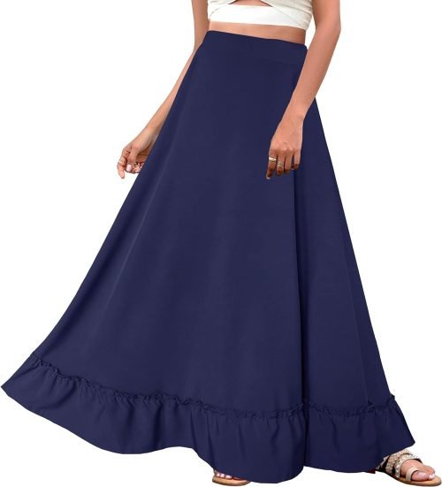 Women Plus Size Maxi Skirt Vintage High Waist Long Skirt with Pockets