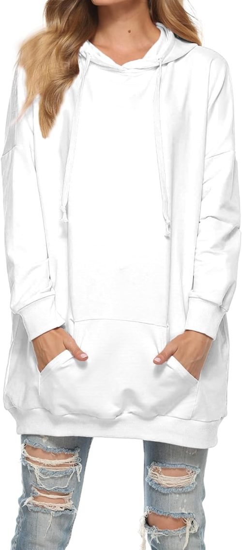 Womens Oversized Hoodie Extra Long Hooded Tunic Sweatshirt with Pockets