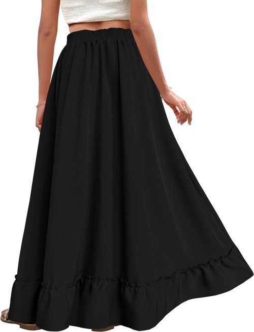 Women Plus Size Maxi Skirt Vintage High Waist Long Skirt with Pockets