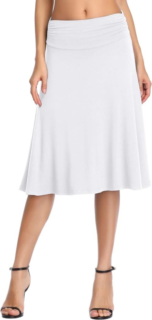Women's Ruched Waist Stretchy Flared Yoga Skirt High Waist Midi Skirt for Women