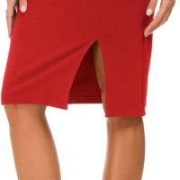 Women's Knee Length Stretch Pencil Skirt High Waisted Bodycon Midi Straight Skirt