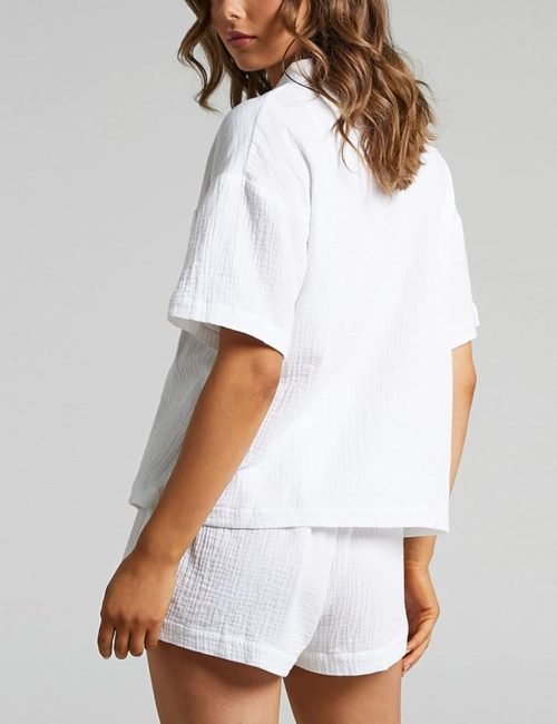 Women's 2 Piece Outfits Track Suits Matching Sets Loungewear for Vacation Button Down Shirt and Shorts Set