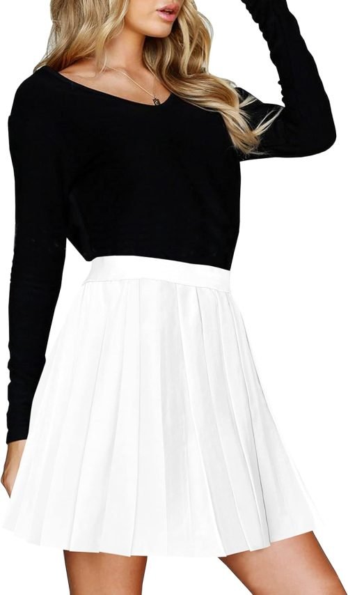 Women Short Uniform High Waist Pleated Skater Tennis Skirt with Shorts