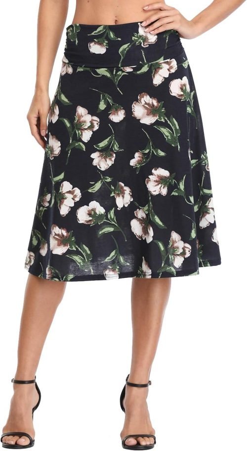 Women's Ruched Waist Stretchy Flared Yoga Skirt High Waist Midi Skirt for Women