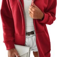 Women Casual Full Zip Up Plush Hoodie Comfy Loose Solid Sweatshirt Long Sleeve Jacket with Pockets