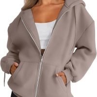 Womens Zip Up Hoodies Long Sleeve Sweatshirts Fall Outfits Oversized Sweaters Casual Fashion Jackets