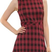 Women's Plaid Dress Sleeveless Fit and Flare Houndstooth Work Dresses