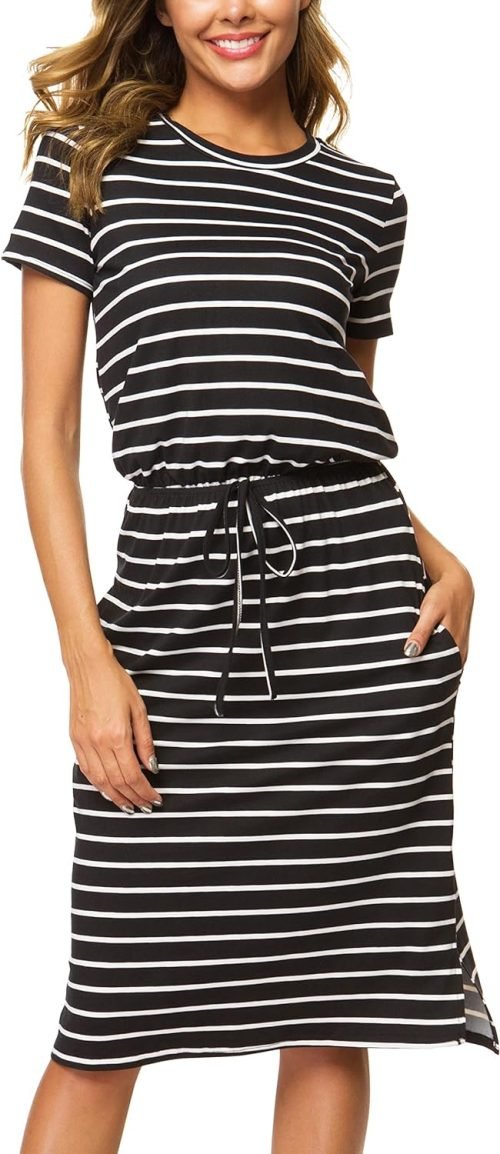 Womens Hide Belly Mid Length Work Casual Dress with Pockets