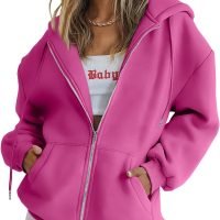 Womens Zip Up Hoodies Long Sleeve Sweatshirts Fall Outfits Oversized Sweaters Casual Fashion Jackets