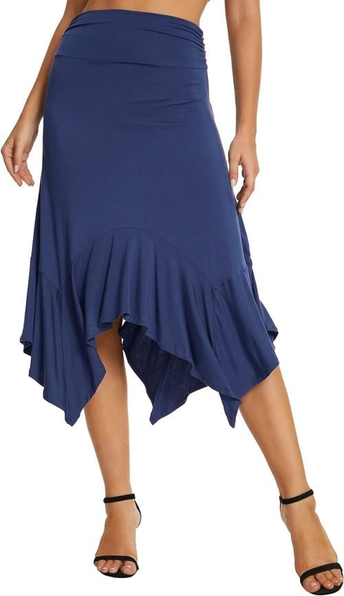 Women's Summer Beach Skirt Stretchy Midi Skirt with Irregular Hem