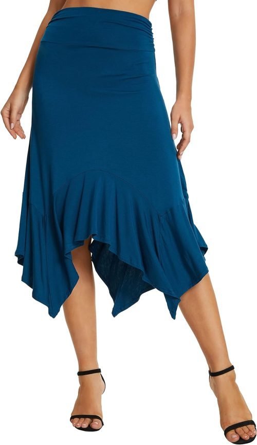 Women's Summer Beach Skirt Stretchy Midi Skirt with Irregular Hem