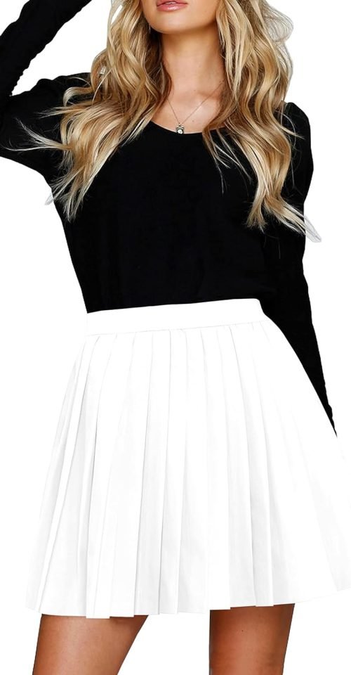 Women Short Uniform High Waist Pleated Skater Tennis Skirt with Shorts
